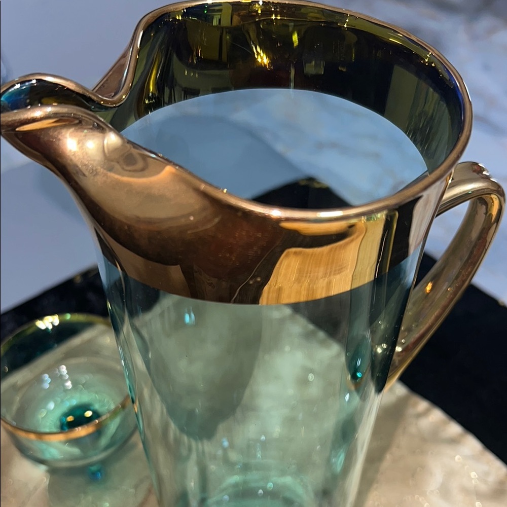 HUNGARIAN  Gold & Aqua COCKTAIL PITCHER set OF 3 pieces - Picture 9 of 9